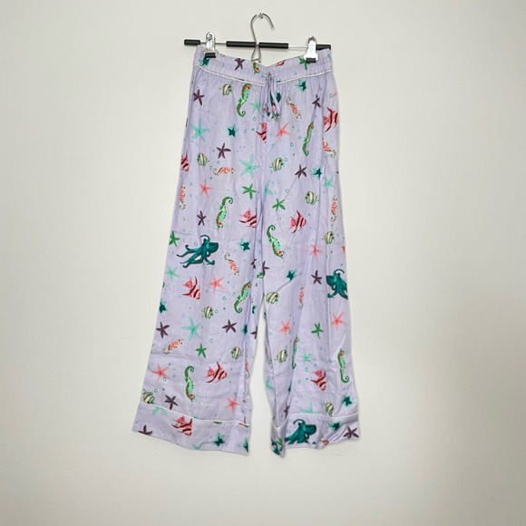 NWT Hill House Skylar Wide Leg Pant Lilac Sea Creatures Small Cropped 100% Linen - Picture 2 of 9